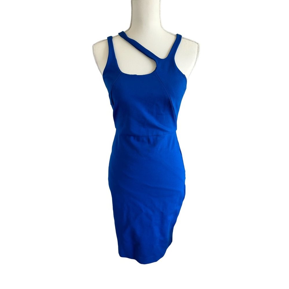 HALSTON HERITAGE Blue Asymmetrical Strap Dress Size Small - Picture 1 of 6